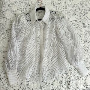 L’ Acadamie White Sheer Zebra Button Up Size S